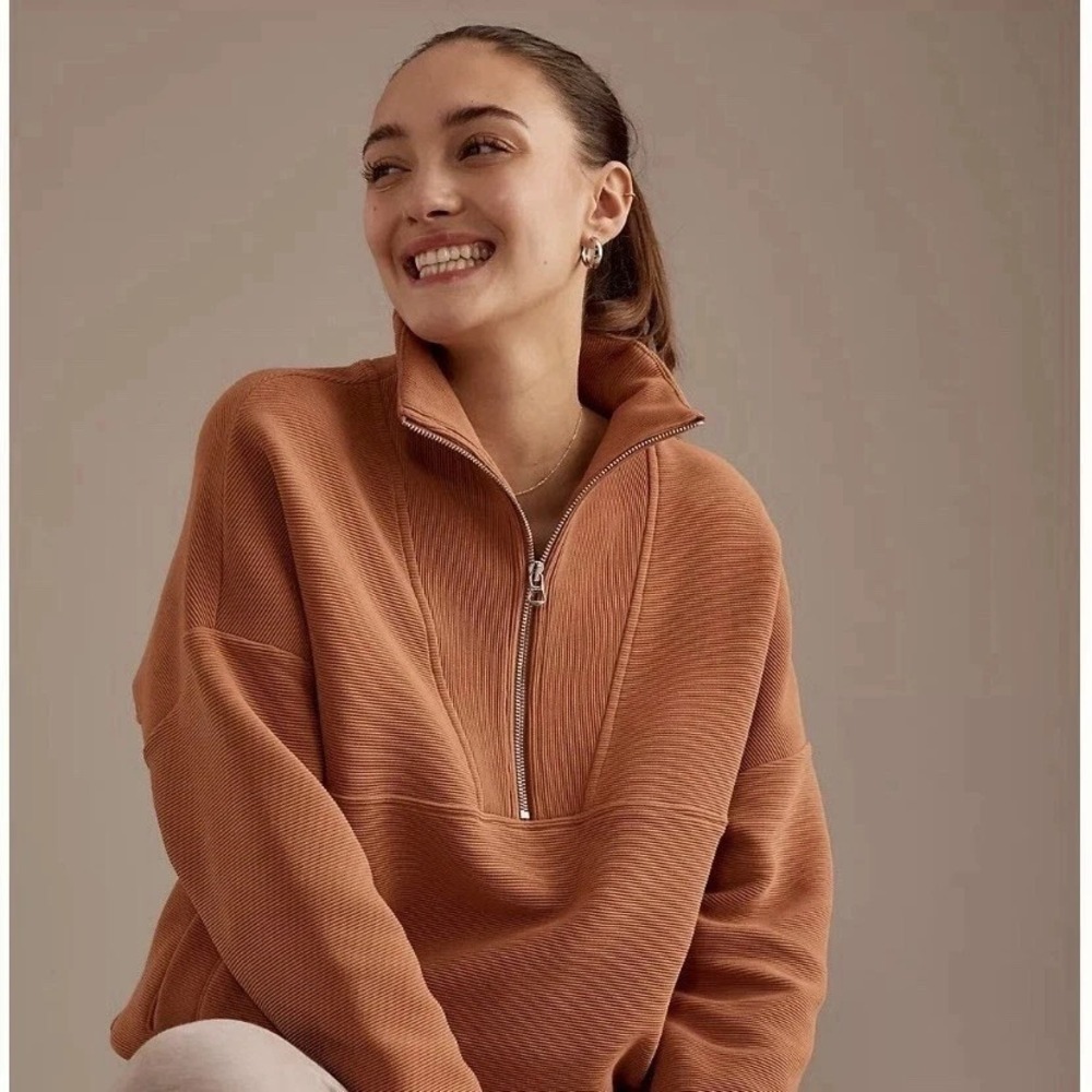 NEW varey colebrook Half-Zip Pullover Tan Small OTTOMAN